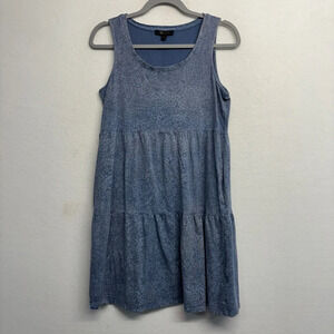Frye Distressed Tiered Midi Dress Blue Tank Cotton Stretch Pockets